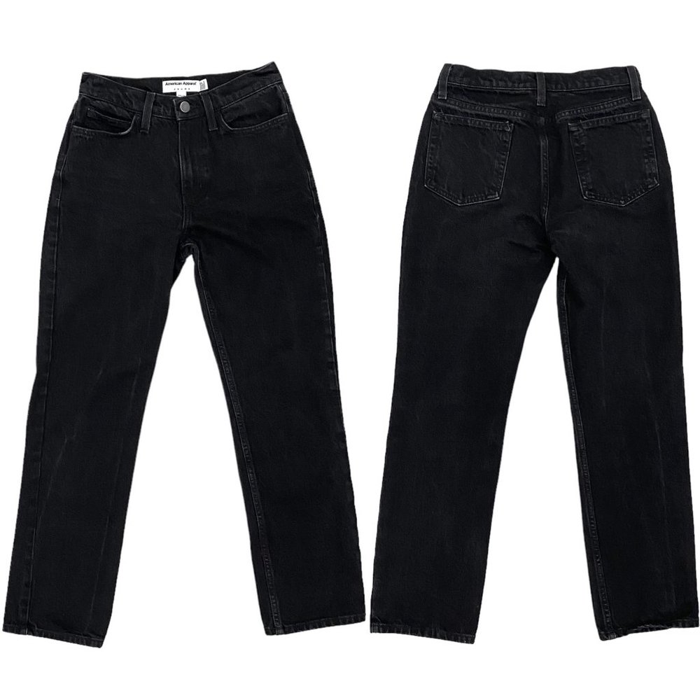 American Apparel Mid-Rise Straight Leg Jeans in Jet Black Denim RSADN336 Size 25